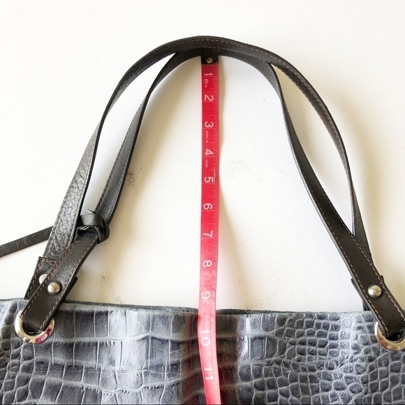 Fiore Italy Womens Blue Leather Croc Embossed Large Leather Adjustable Bag - Picture 16 of 16